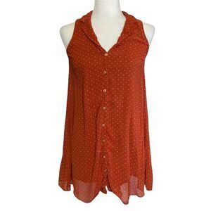 KIMCHI blue burnt orange rust sleeveless collared tunic top‎ XS